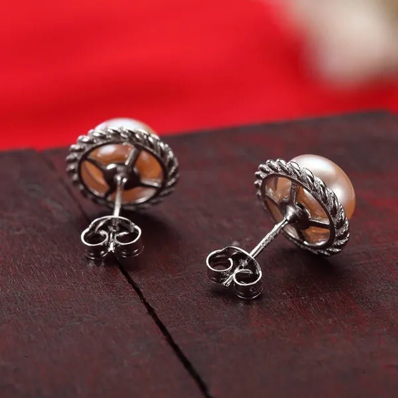 Real 925 Sterling Silver with 8-9Mm Pink Freshwater Cultured Pearl Stud Earring Women Party Gifts Fine Jewelry FEIGE