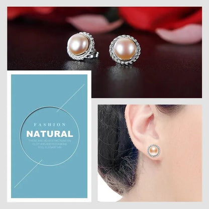 Real 925 Sterling Silver with 8-9Mm Pink Freshwater Cultured Pearl Stud Earring Women Party Gifts Fine Jewelry FEIGE