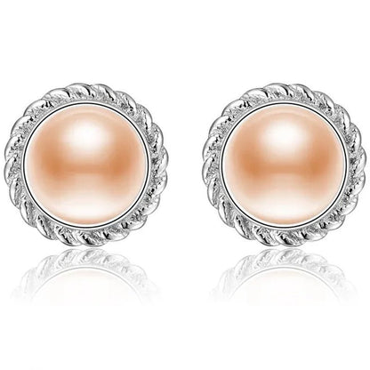 Real 925 Sterling Silver with 8 - 9Mm Pink Freshwater Cultured Pearl Stud Earring Women Party Gifts Fine Jewelry FEIGE - WORLD TIME VISITS