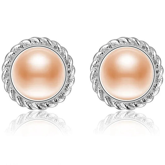 Real 925 Sterling Silver with 8 - 9Mm Pink Freshwater Cultured Pearl Stud Earring Women Party Gifts Fine Jewelry FEIGE - WORLD TIME VISITS