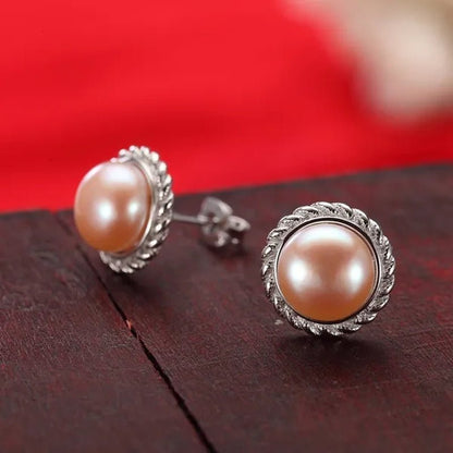 Real 925 Sterling Silver with 8 - 9Mm Pink Freshwater Cultured Pearl Stud Earring Women Party Gifts Fine Jewelry FEIGE - WORLD TIME VISITS