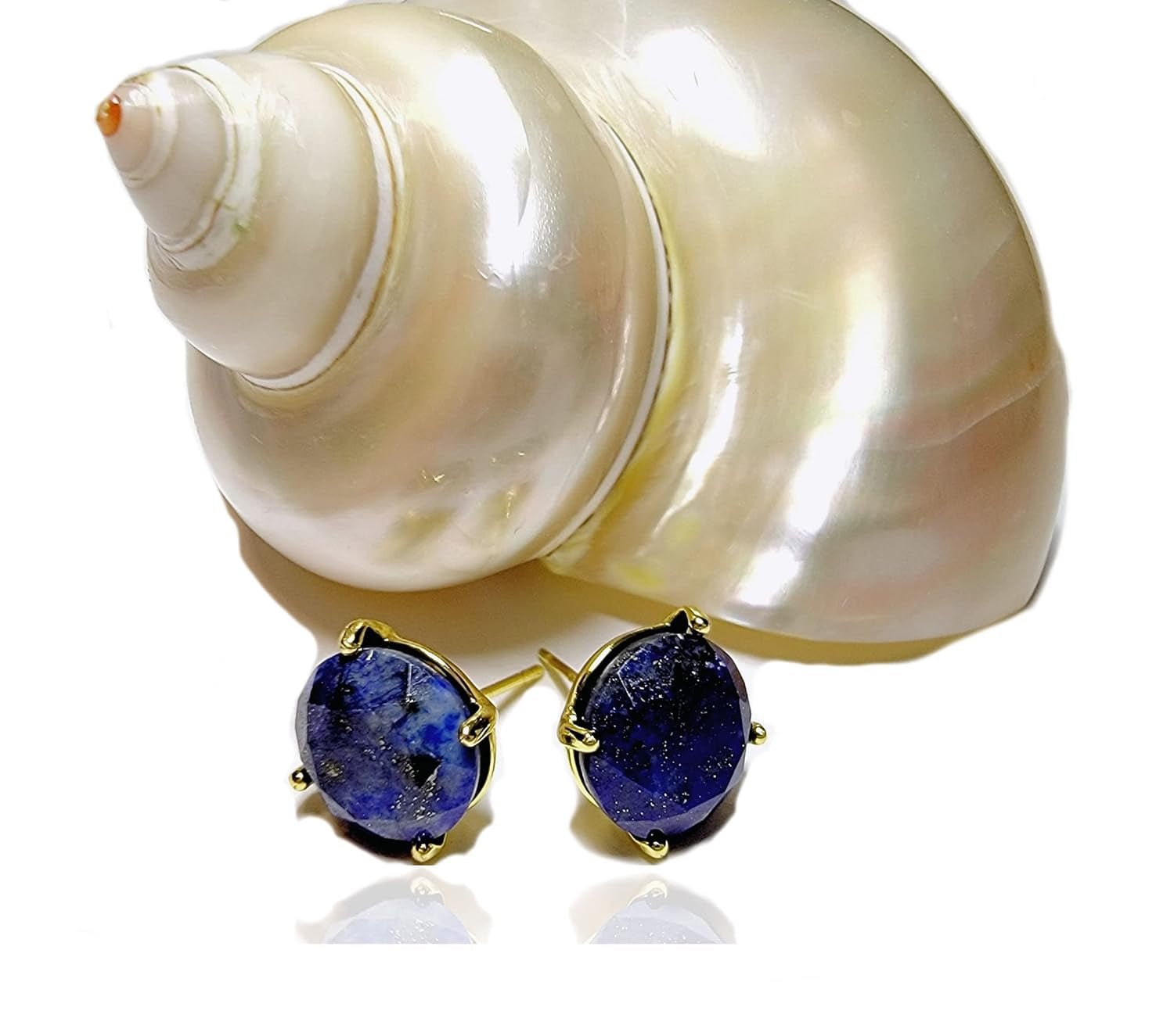 Real Natural Stones Lapis Lazuli Earrings round Faceted Stud Earrings Gold - Filled Genuine Gemstone - USA (Lapis - Lazuli) - WORLD TIME VISITS