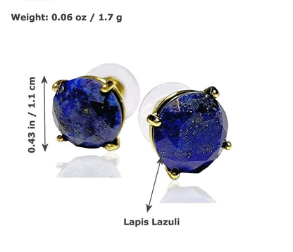 Real Natural Stones Lapis Lazuli Earrings round Faceted Stud Earrings Gold-Filled Genuine Gemstone - USA  (Lapis-Lazuli)