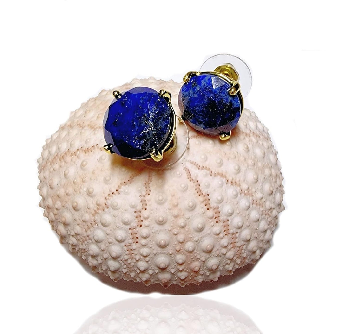 Real Natural Stones Lapis Lazuli Earrings round Faceted Stud Earrings Gold-Filled Genuine Gemstone - USA  (Lapis-Lazuli)