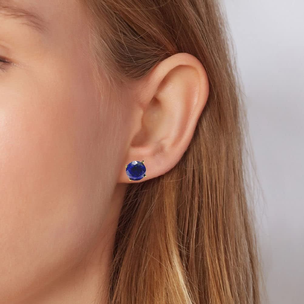 Real Natural Stones Lapis Lazuli Earrings round Faceted Stud Earrings Gold-Filled Genuine Gemstone - USA  (Lapis-Lazuli)