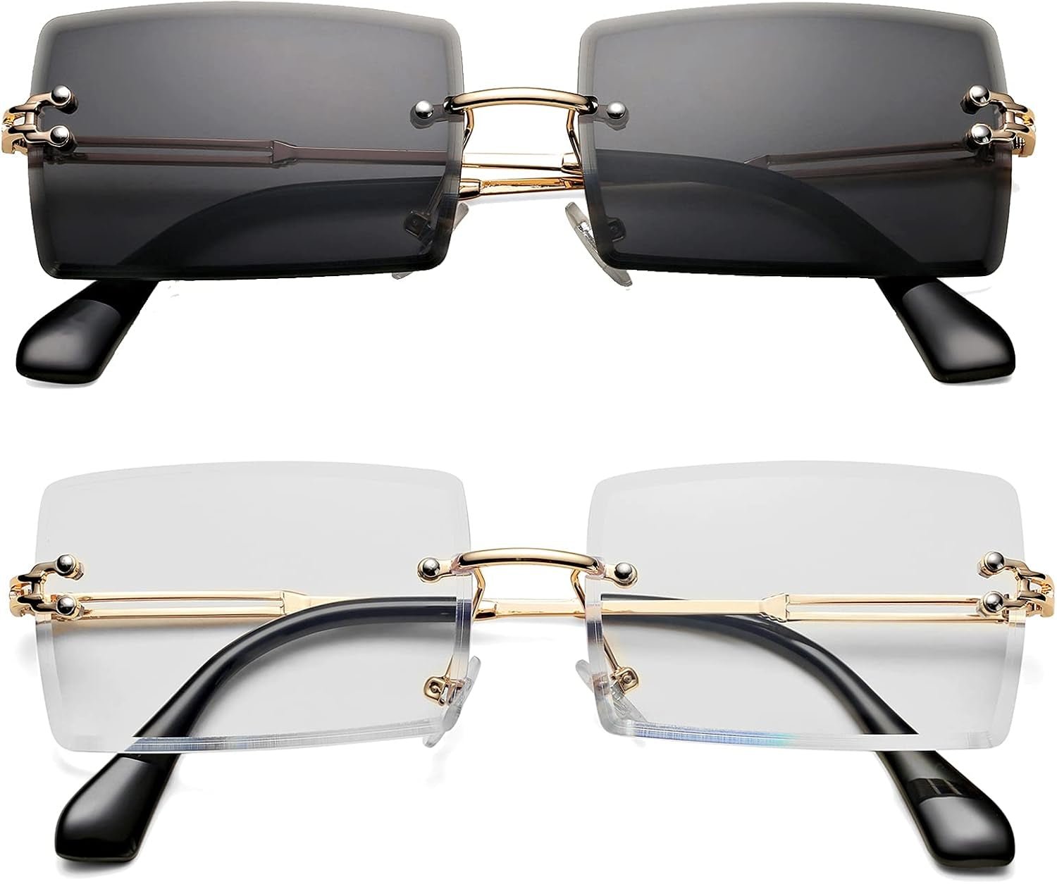 Rectangle Sunglasses for Men/Women Small Rimless Square Shade Eyewear - WORLD TIME VISITS