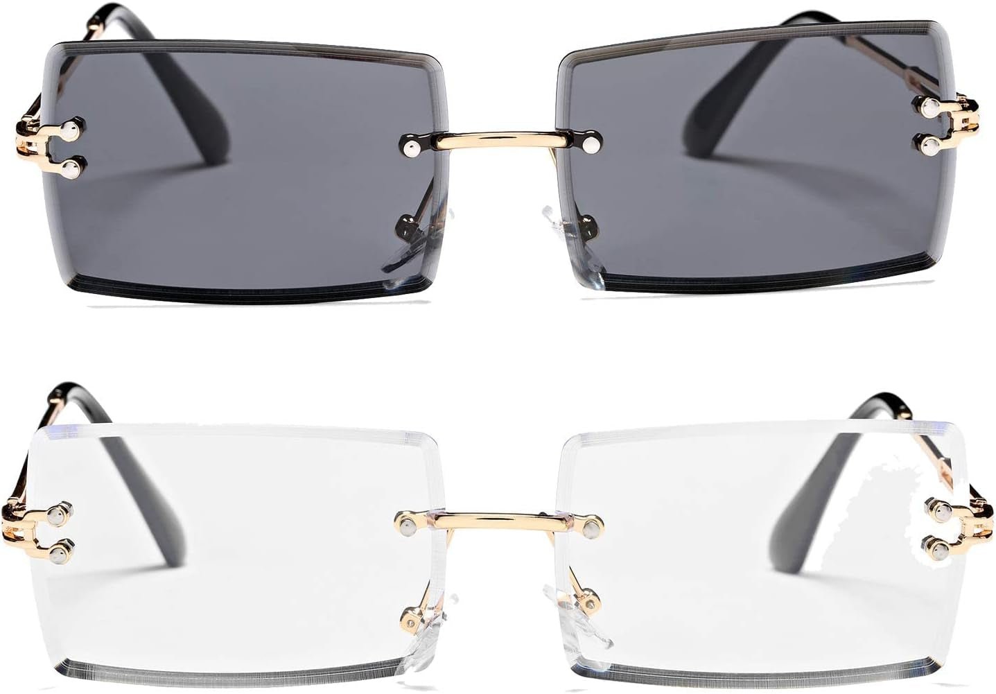 Rectangle Sunglasses for Men/Women Small Rimless Square Shade Eyewear