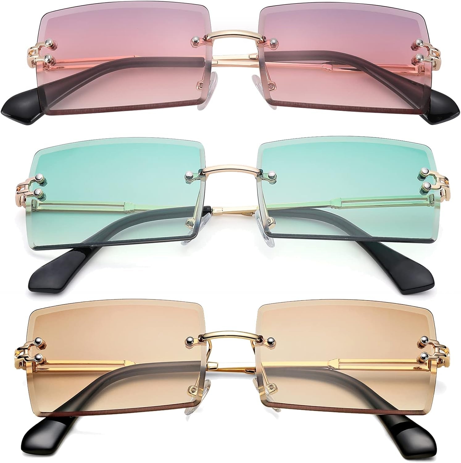 Rectangle Sunglasses for Men/Women Small Rimless Square Shade Eyewear - WORLD TIME VISITS