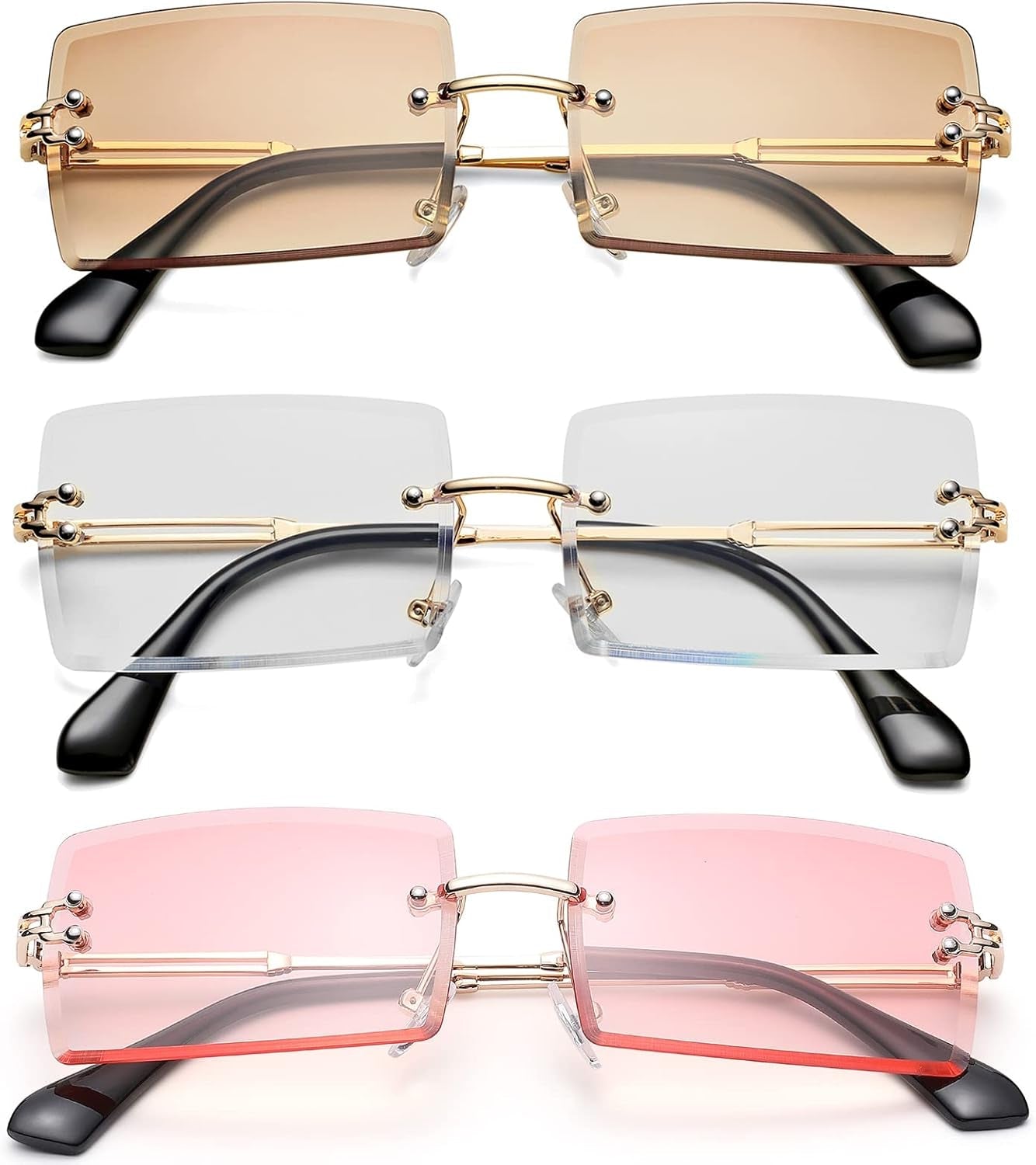 Rectangle Sunglasses for Men/Women Small Rimless Square Shade Eyewear - WORLD TIME VISITS
