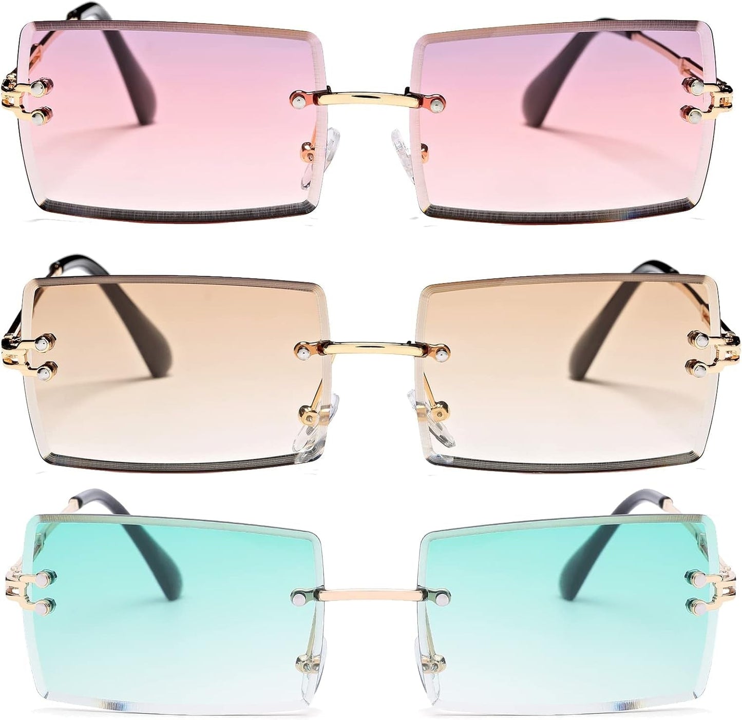 Rectangle Sunglasses for Men/Women Small Rimless Square Shade Eyewear