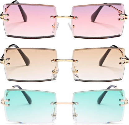 Rectangle Sunglasses for Men/Women Small Rimless Square Shade Eyewear
