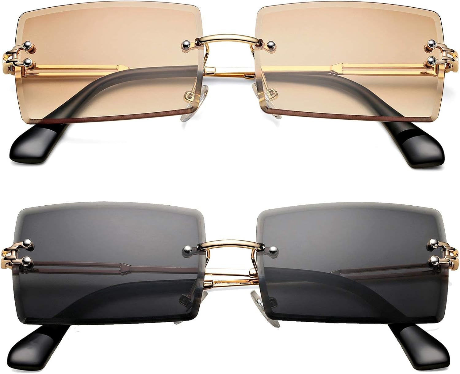 Rectangle Sunglasses for Men/Women Small Rimless Square Shade Eyewear - WORLD TIME VISITS