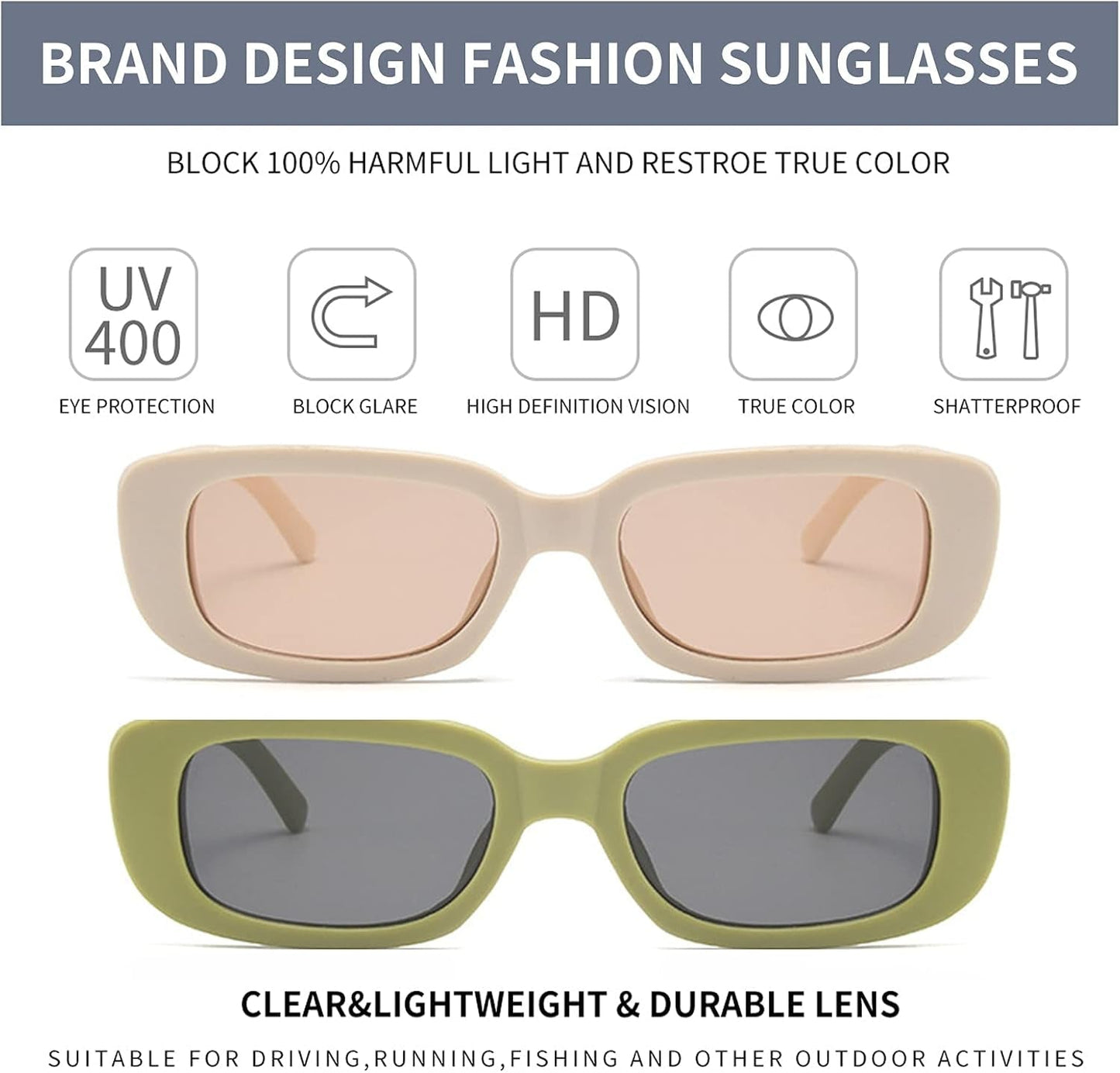Rectangle Sunglasses for Women Men Trendy Retro Fashion Sunglasses UV 400 Protection Square Fram