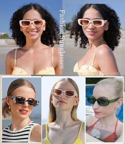 Rectangle Sunglasses for Women Men Trendy Retro Fashion Sunglasses UV 400 Protection Square Fram - WORLD TIME VISITS