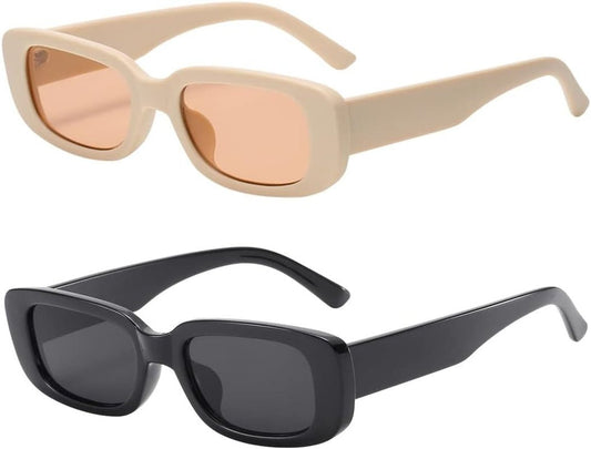 Rectangle Sunglasses for Women Men Trendy Retro Fashion Sunglasses UV 400 Protection Square Fram - WORLD TIME VISITS