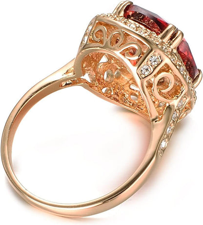 Red Fashion Cz Rings for Women Wedding 18K Rose Gold Plated Big Halo Austrian Crystal Square Cut Cubic Zirconia Costume Jewelry Ruby Ring