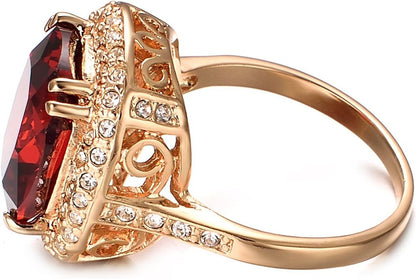 Red Fashion Cz Rings for Women Wedding 18K Rose Gold Plated Big Halo Austrian Crystal Square Cut Cubic Zirconia Costume Jewelry Ruby Ring