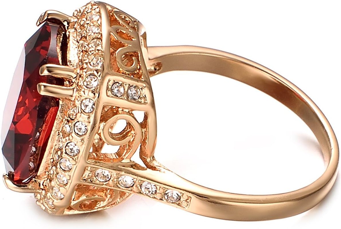 Red Fashion Cz Rings for Women Wedding 18K Rose Gold Plated Big Halo Austrian Crystal Square Cut Cubic Zirconia Costume Jewelry Ruby Ring