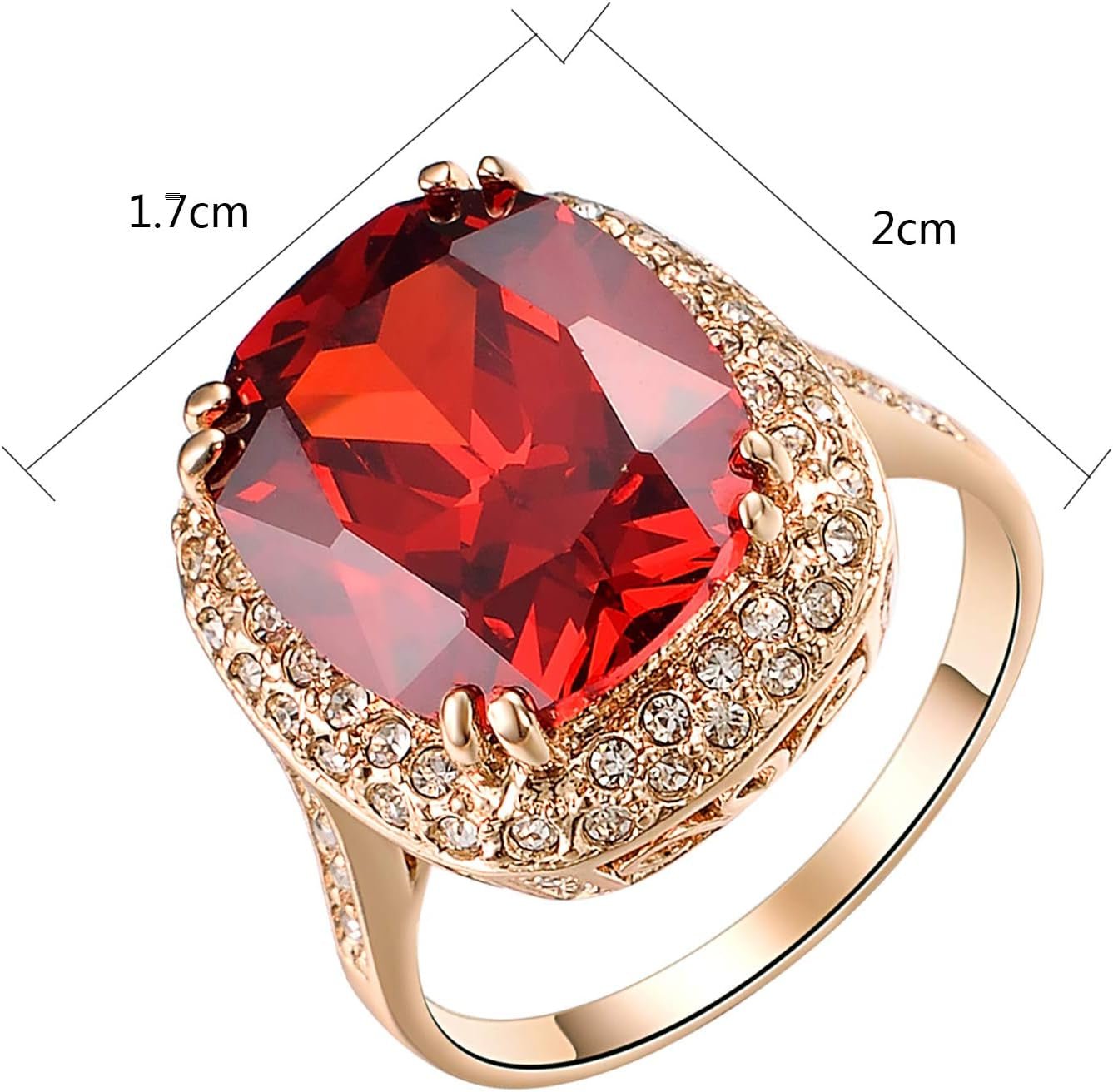 Red Fashion Cz Rings for Women Wedding 18K Rose Gold Plated Big Halo Austrian Crystal Square Cut Cubic Zirconia Costume Jewelry Ruby Ring - WORLD TIME VISITS