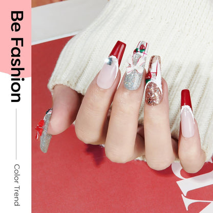 Red Gel Nail Polish Set 6 Colors, White Glitter Sparkle Bright Burgundy Dark Rose Champagne Silver Candy Cane Nail Gel Kit Soak off Nail Art Gel Manicure Salon DIY Gift Women