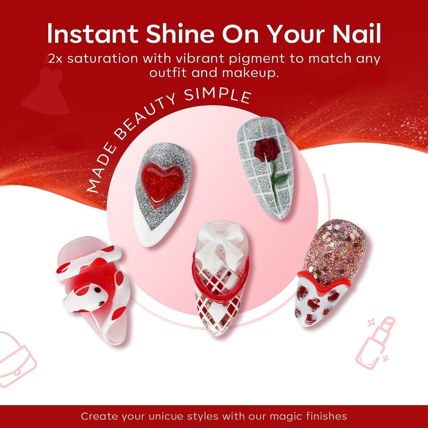Red Gel Nail Polish Set 6 Colors, White Glitter Sparkle Bright Burgundy Dark Rose Champagne Silver Candy Cane Nail Gel Kit Soak off Nail Art Gel Manicure Salon DIY Gift Women - WORLD TIME VISITS