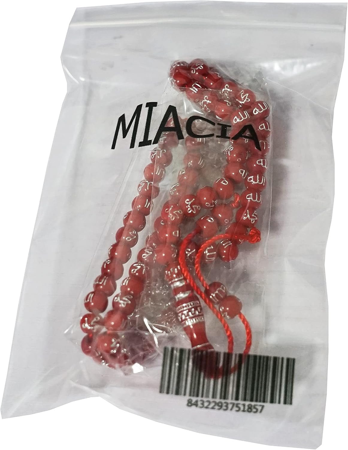 Red Islamic Prayer Beads Necklace (99 Names of Allah) - 7Mm Acrylic Beads, 24.5' Circumference, Gold Plated, Unisex, Muslims - WORLD TIME VISITS