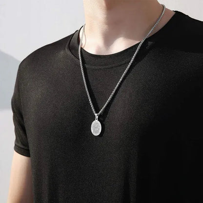 Religious Catholicism Amulet Oval Saint Christopher Necklace for Men Women, 316L Stainless Titanium Steel Catholic Patron Saint of Travellers St Christopher Pendant with Chain 23.6 Inches Black / Silver / Gold