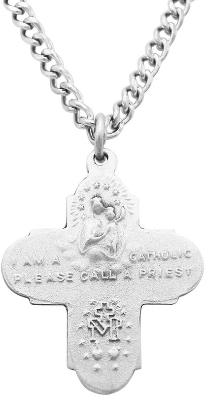 Religious Gift Traditional Catholic Small Four Way Medal Pendant Necklace, 24" - WORLD TIME VISITS
