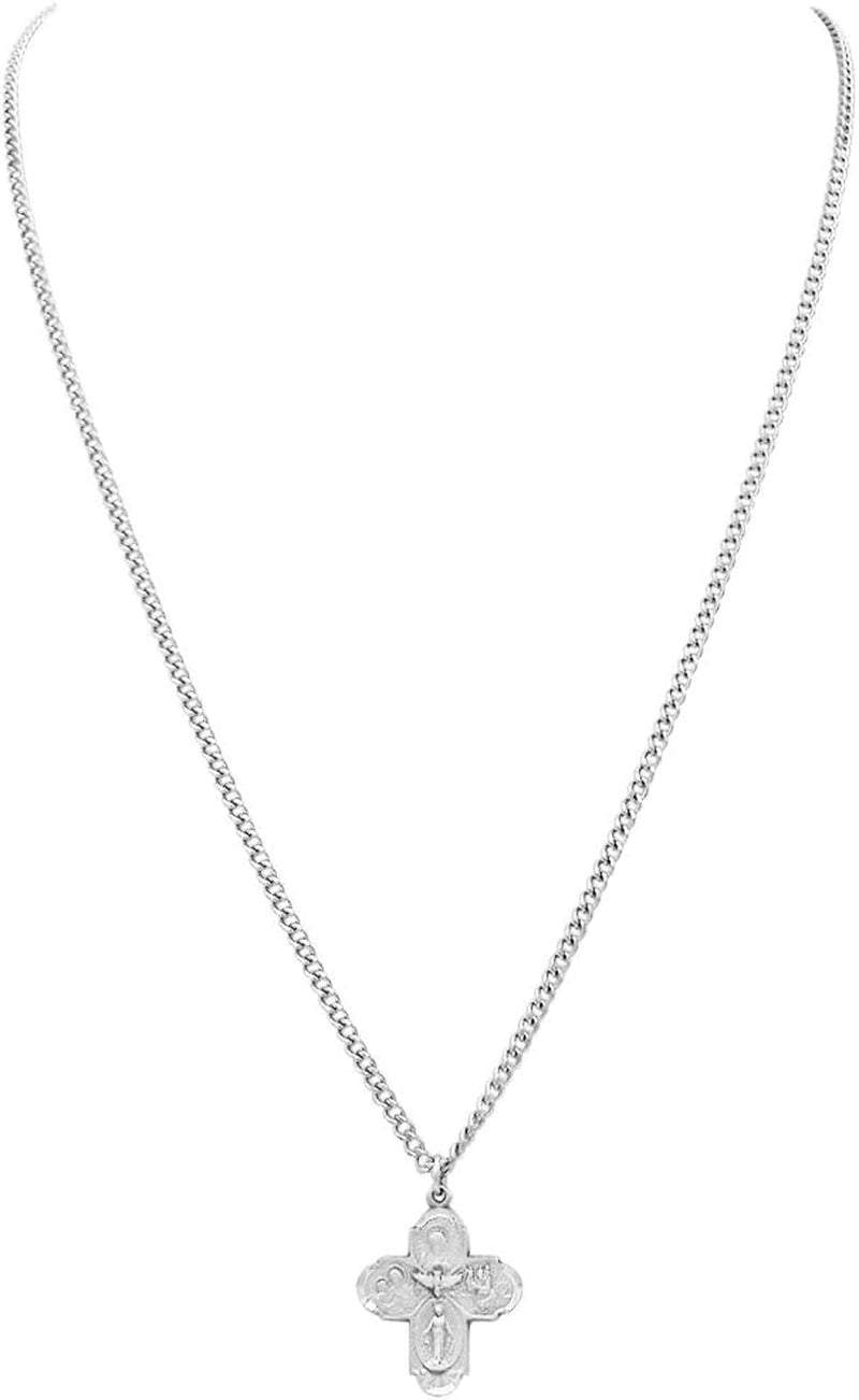 Religious Gift Traditional Catholic Small Four Way Medal Pendant Necklace, 24"