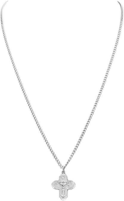 Religious Gift Traditional Catholic Small Four Way Medal Pendant Necklace, 24"