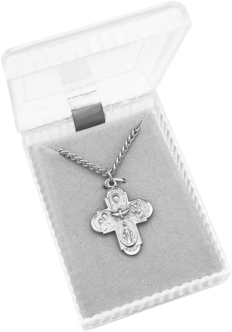 Religious Gift Traditional Catholic Small Four Way Medal Pendant Necklace, 24"