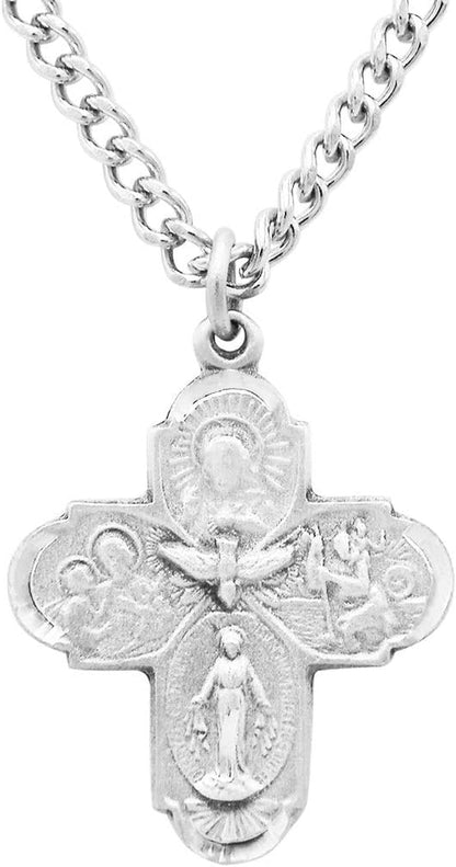 Religious Gift Traditional Catholic Small Four Way Medal Pendant Necklace, 24" - WORLD TIME VISITS