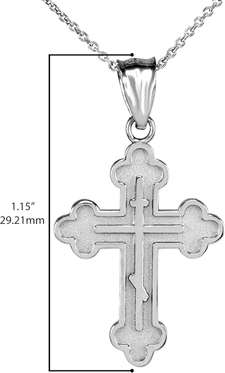 Religious Jewelry .925 Sterling Silver Russian Eastern Orthodox Cross Crucifix Bottonee Cross Matte Finish Pendant Necklace - Choice of Pendant Only or Necklace Length