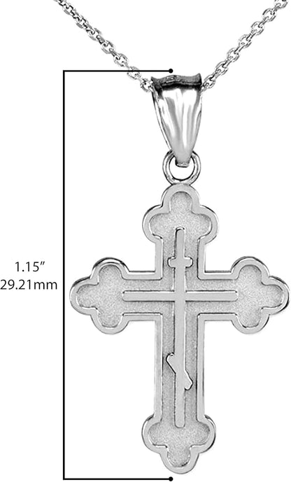 Religious Jewelry .925 Sterling Silver Russian Eastern Orthodox Cross Crucifix Bottonee Cross Matte Finish Pendant Necklace - Choice of Pendant Only or Necklace Length