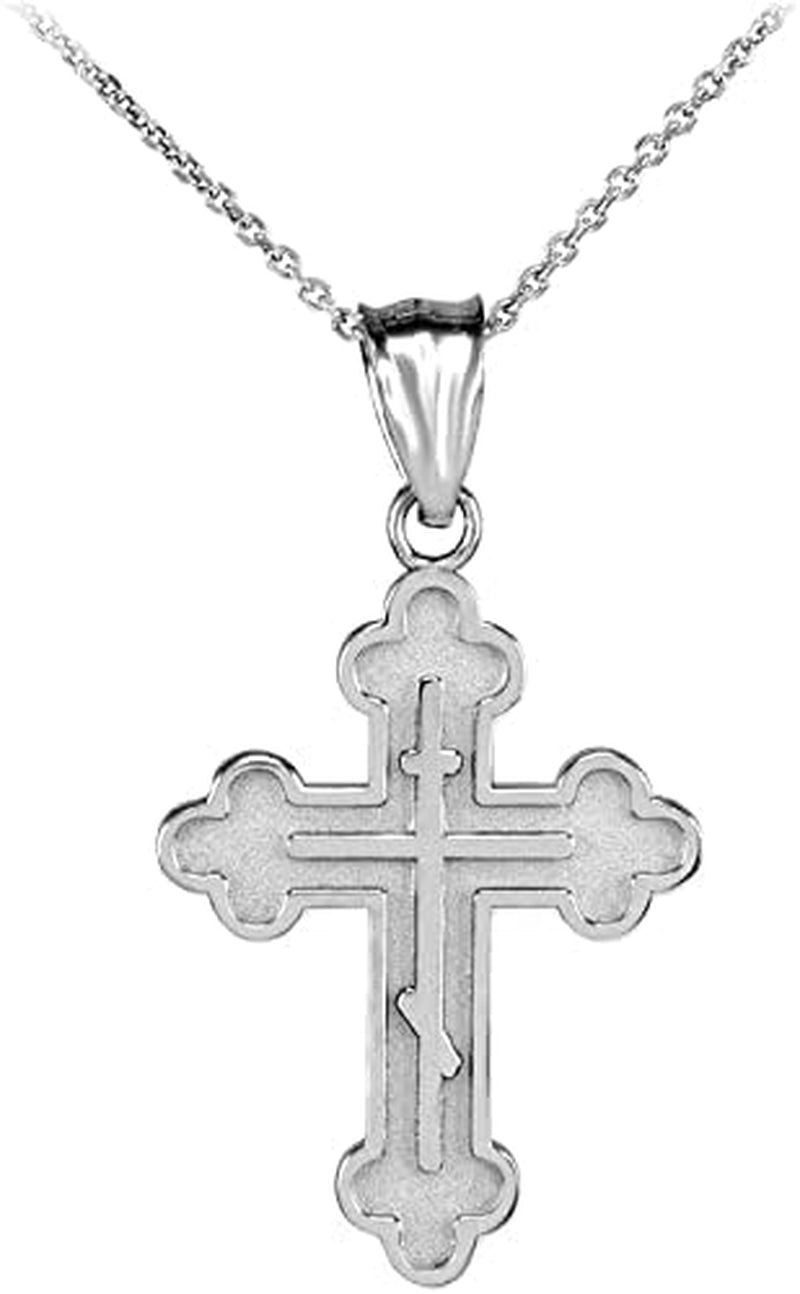 Religious Jewelry .925 Sterling Silver Russian Eastern Orthodox Cross Crucifix Bottonee Cross Matte Finish Pendant Necklace - Choice of Pendant Only or Necklace Length - WORLD TIME VISITS