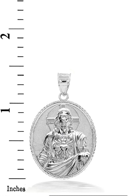 Religious Jewelry 925 Sterling Silver Sacred Heart of Jesus Christ Oval Medal Pendant Necklace - Choice of Pendant Only or Chain Length