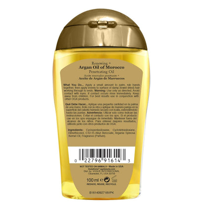 Renewing + Argan Oil of Morocco Penetrating Hair Oil Treatment, Moisturizing & Strengthening Silky Oil for All Hair Types, Paraben-Free, Sulfated-Surfactants Free, 3.3 Fl Oz
