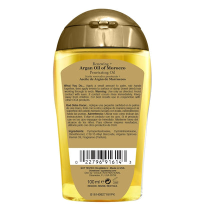 Renewing + Argan Oil of Morocco Penetrating Hair Oil Treatment, Moisturizing & Strengthening Silky Oil for All Hair Types, Paraben-Free, Sulfated-Surfactants Free, 3.3 Fl Oz