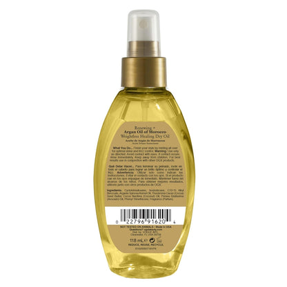 Renewing + Argan Oil of Morocco Weightless Healing Dry Oil Spray, Lightweight Hair Oil Mist for Split Ends, Frizzy Hair and Flyaways, Paraben & Sulfated-Surfactants Free, 4 Fl Oz