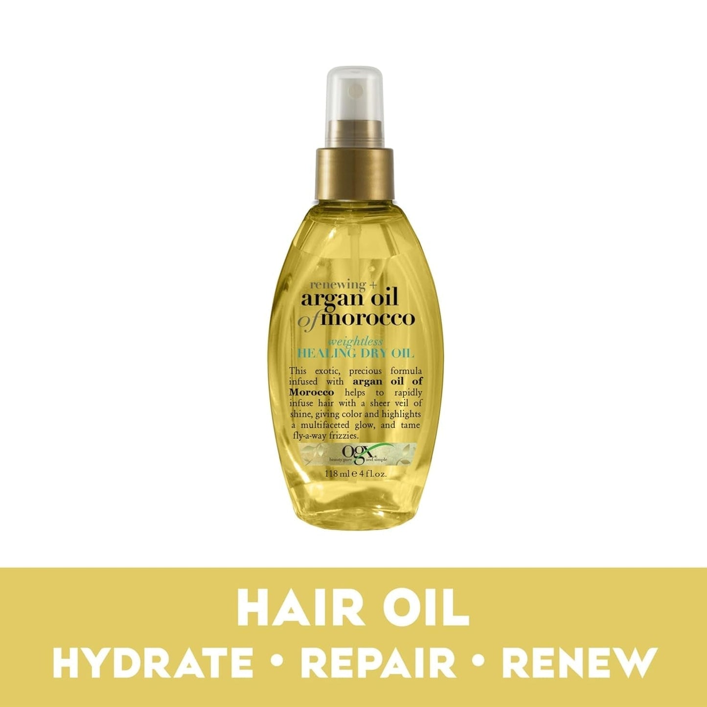Renewing + Argan Oil of Morocco Weightless Healing Dry Oil Spray, Lightweight Hair Oil Mist for Split Ends, Frizzy Hair and Flyaways, Paraben & Sulfated-Surfactants Free, 4 Fl Oz