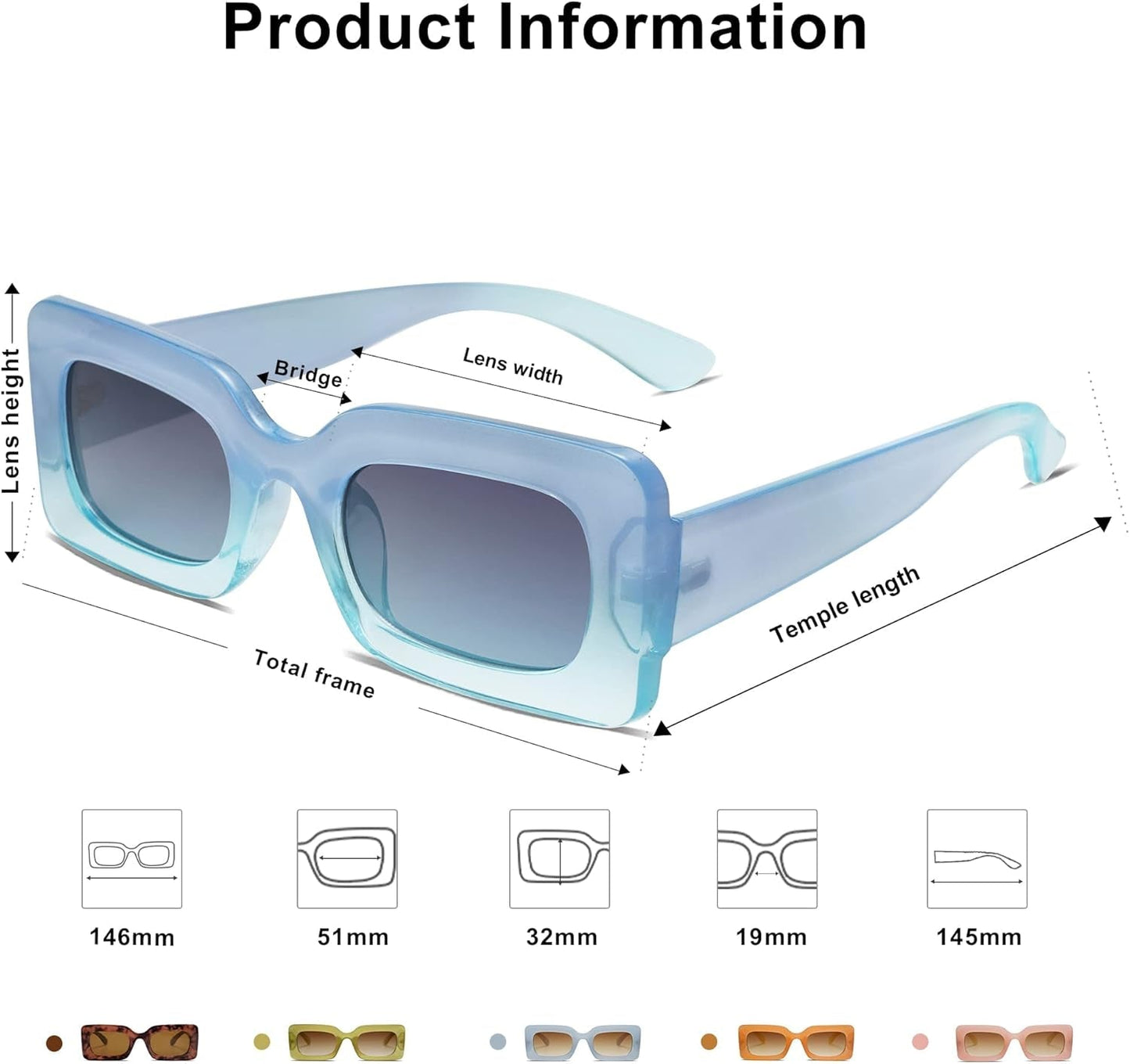 Retro 90S Nude Rectangle Sunglasses Womens Mens Trendy Chunky Glasses