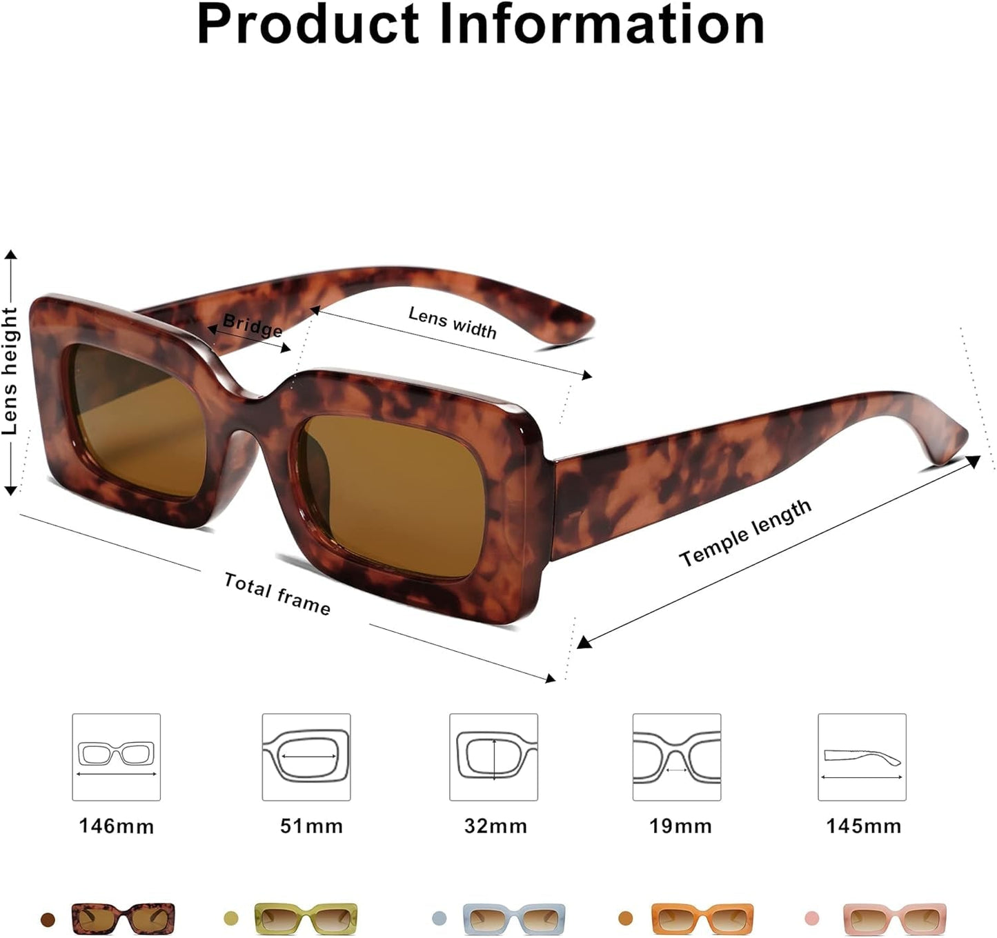 Retro 90S Nude Rectangle Sunglasses Womens Mens Trendy Chunky Glasses