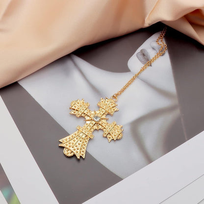 Retro Big Cross Pendant Necklace for Women Men,18K Gold Silver Baroque Crystal Zircon Large Cross Necklace Bar Party Jewelry