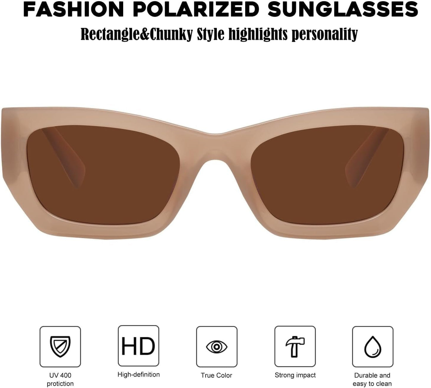 Retro Cat Eye Rectangle Polarized Sunglasses for Women Chunky Style MS52370 - WORLD TIME VISITS