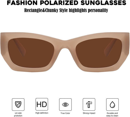 Retro Cat Eye Rectangle Polarized Sunglasses for Women Chunky Style MS52370 - WORLD TIME VISITS
