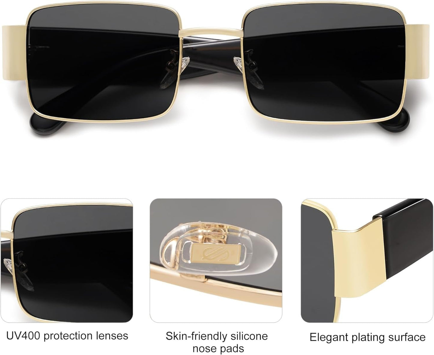 Retro Fashion Rectangle Sunglasses Womens Mens Vintage Trendy Square Shades SJ1162
