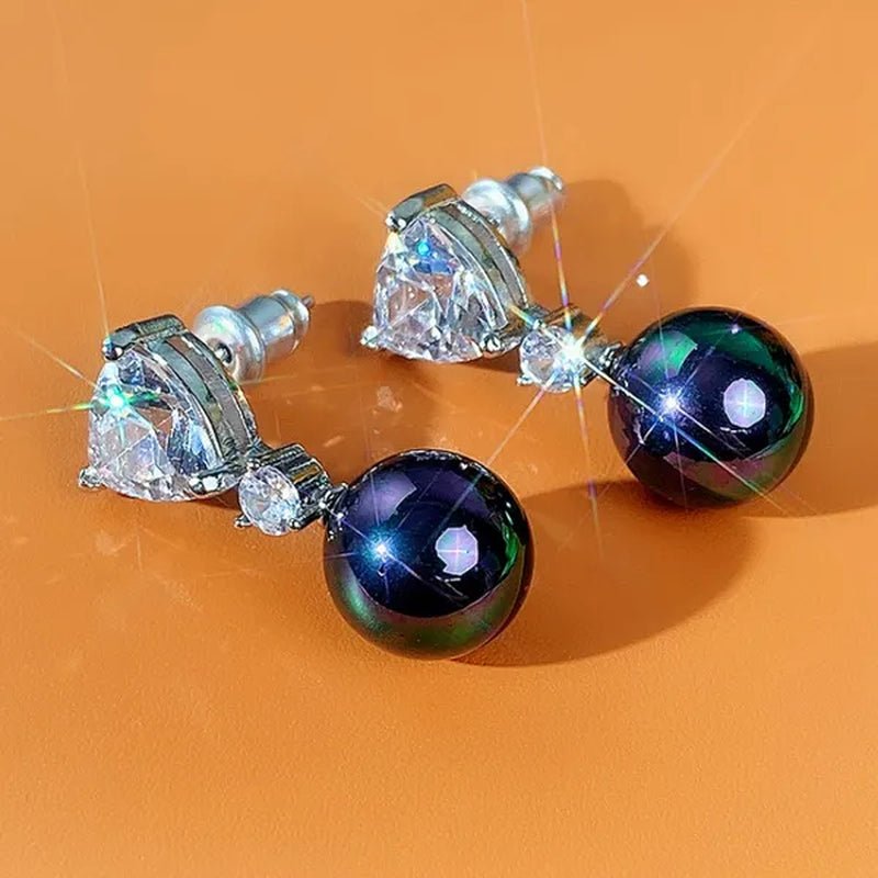 Retro Pearl Drop Earring 925 Sterling Silver 3 Prong Setting Triangle White Sapphire and Diamond Earring for Women Party Jewelry