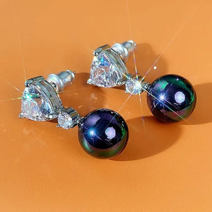Retro Pearl Drop Earring 925 Sterling Silver 3 Prong Setting Triangle White Sapphire and Diamond Earring for Women Party Jewelry