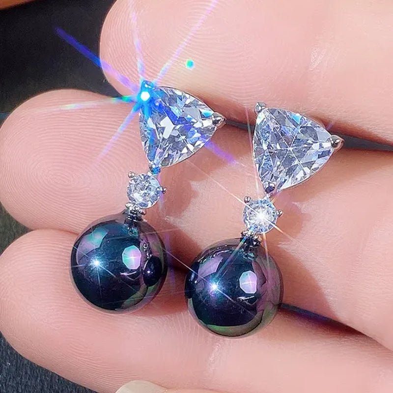 Retro Pearl Drop Earring 925 Sterling Silver 3 Prong Setting Triangle White Sapphire and Diamond Earring for Women Party Jewelry - WORLD TIME VISITS