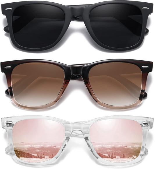 Retro Polarized Sunglasses for Women Men Classic Mirror Lens Driving Trendy Sun Glasses UV Protection (3 Pack) - WORLD TIME VISITS